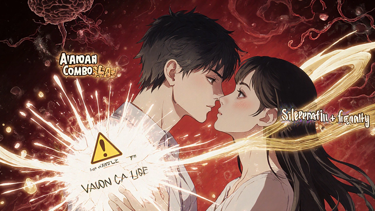 A man in intimacy surrounded by two energy fields—one chaotic, one calm—symbolizing treatment choices.