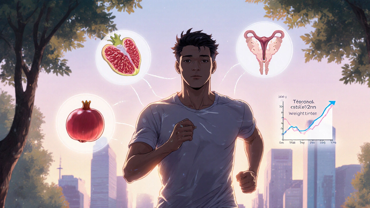 A man jogging at dawn, surrounded by health icons symbolizing natural ED improvement.