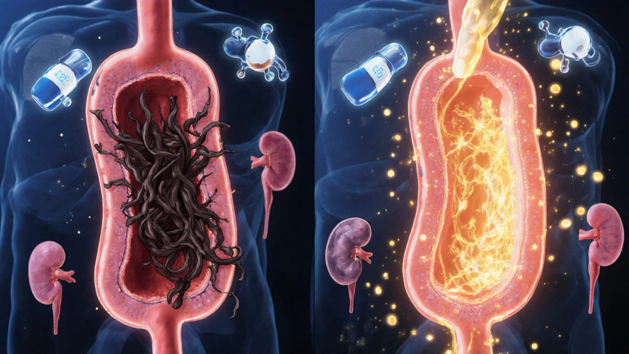 Split illustration comparing constricted blood vessels from lisinopril versus smooth flow with losartan.