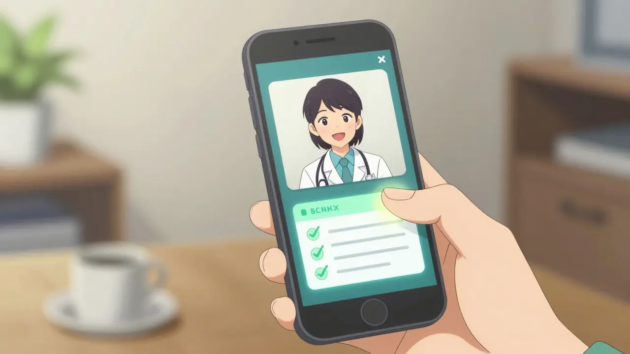 A person using a telemedicine app to get a medical prescription on a smartphone