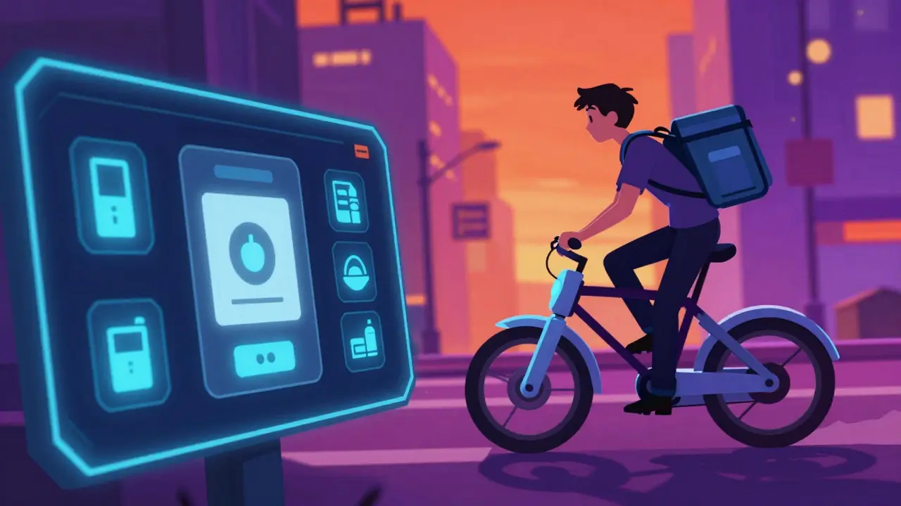 Anime style split screen showing a digital pharmacy order and a delivery courier.