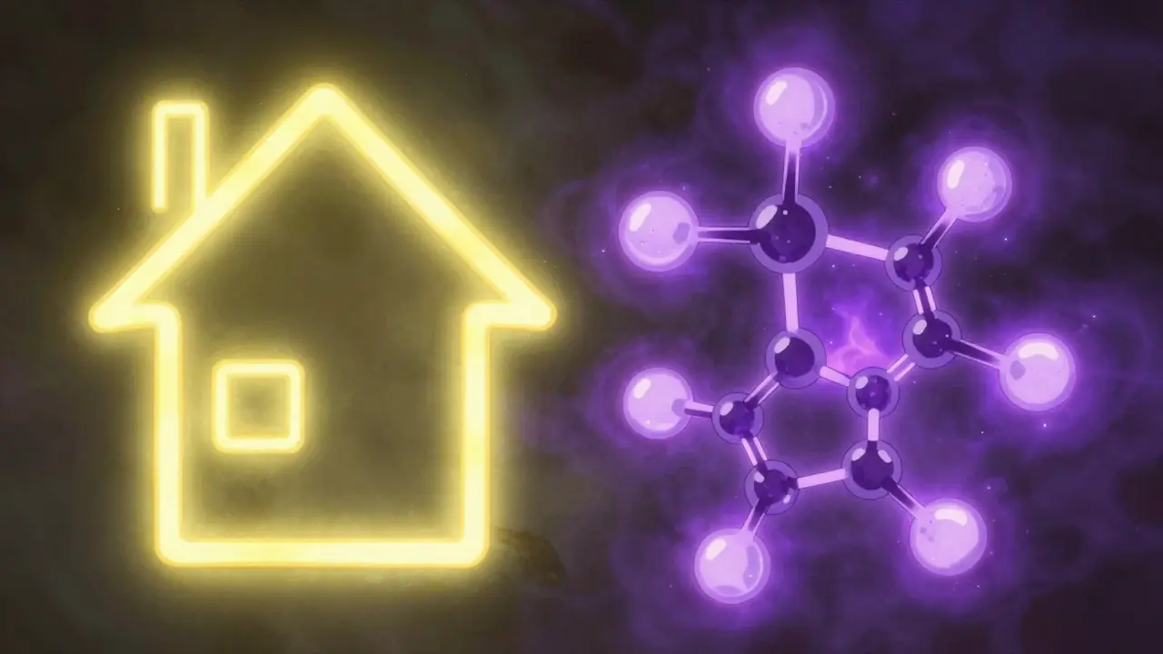 Two stylized molecules showing safe and dangerous structural differences