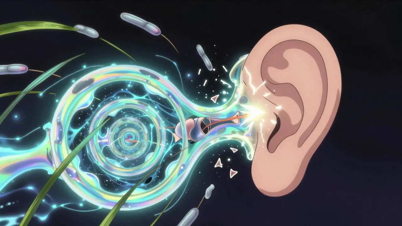 Abstract anime illustration of damaged cochlea hair cells