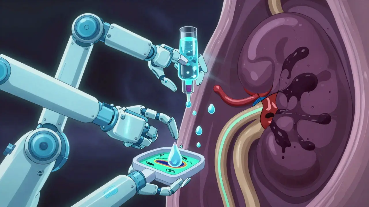 Abstract view of robotic system protecting kidneys from toxins
