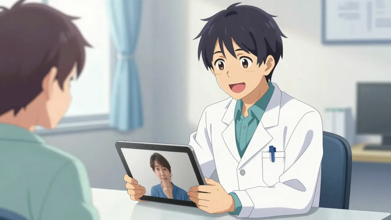 Dermatologist consulting with a patient via video call