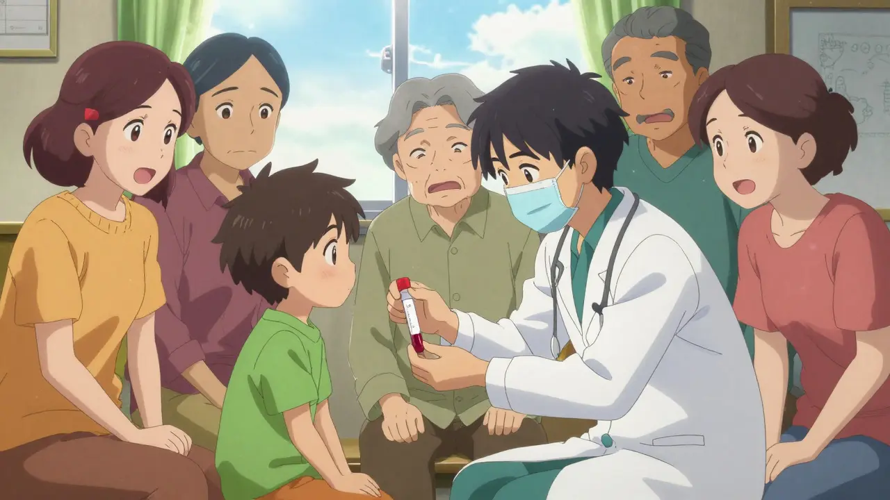 Family receiving blood test for early FH detection