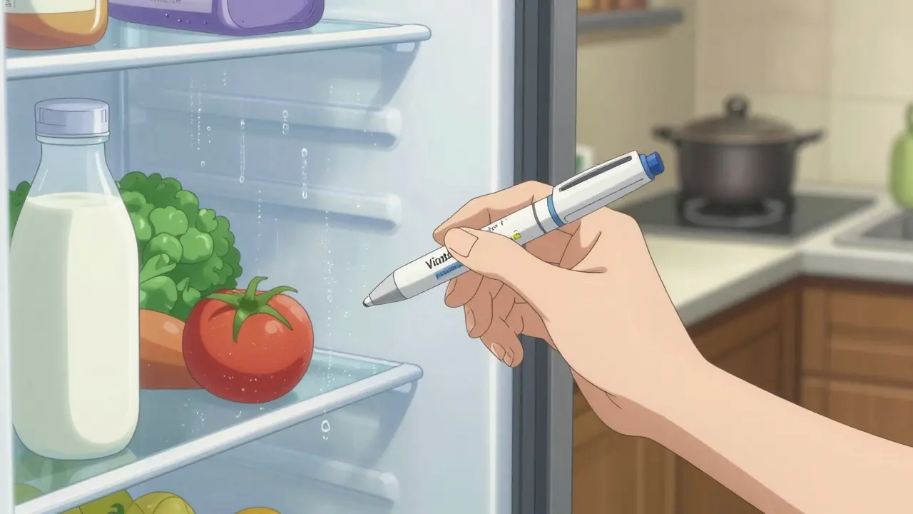 Placing Victoza pen in refrigerator for proper cold storage