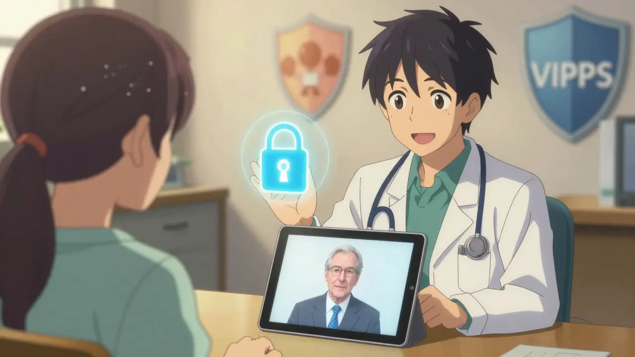 Patient consulting doctor via tablet for safe prescription