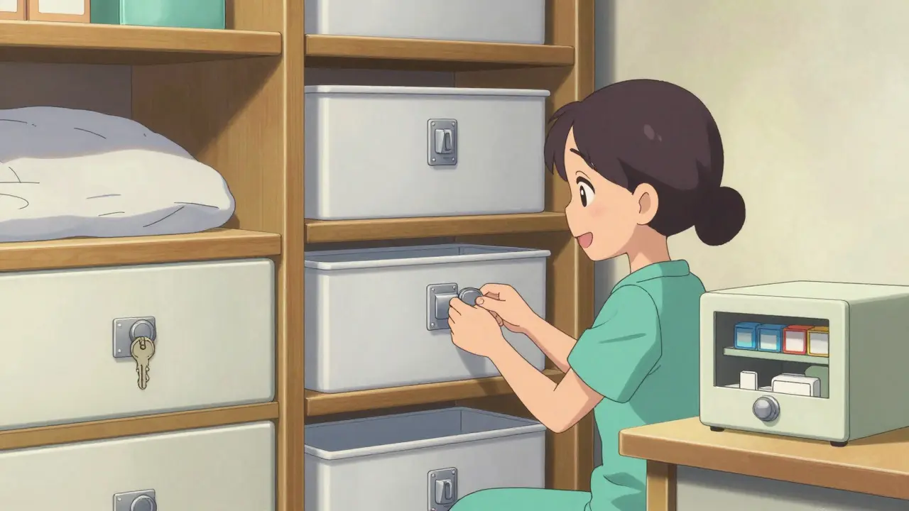 Secure locked drawers and safes for medication storage