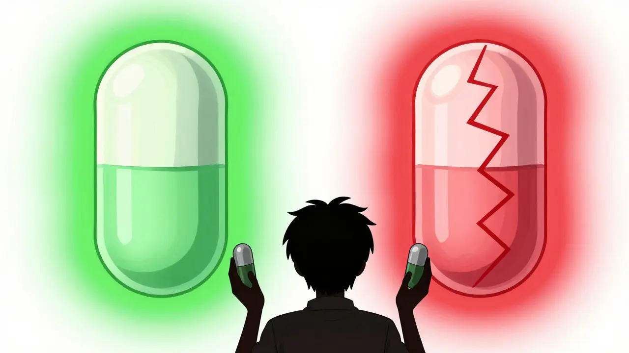 Two generic pills with different energy auras in anime style