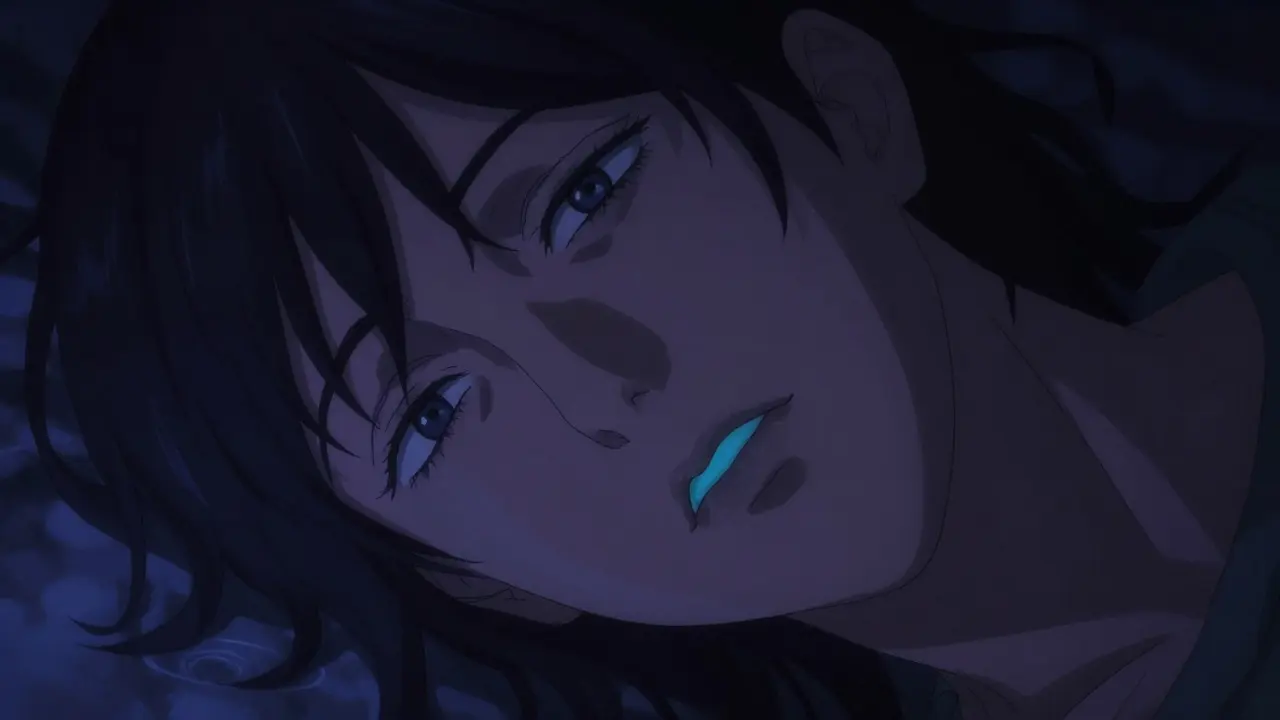 Close-up of unconscious person with pinpoint pupils and blue lips